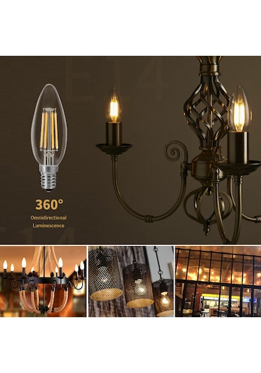 Mufunye 6 Adet E14 4w Led Mum Ampülü, 2700k Islak Beyaz, Cam Materyal, 220v, Transparan, Model C35e14