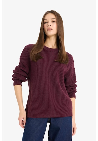 Defacto Regular Fit Bisiklet Yaka Kazak H6905az25wnbr455 Bordo