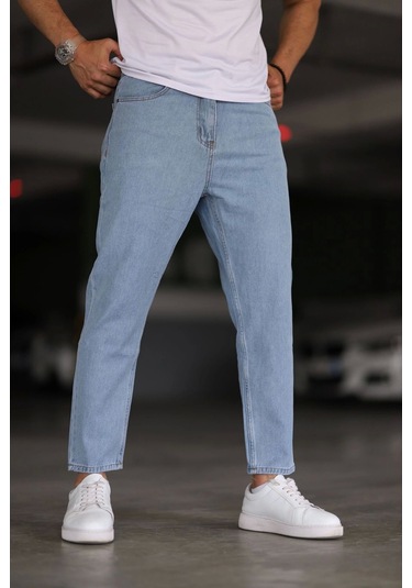 Erkek Boyfiend Düz Açık Mavi Kot Pantolon Açık Mavi