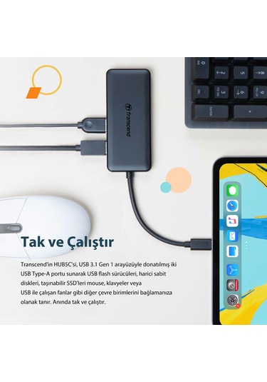 Transcend TS-HUB5C 2-Port Type-A,1-Port Type-C,1-Port PD,SD/MicroSD Gen 2 Type C HUB & Kart Okuyucu