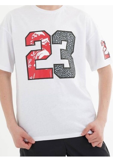 Çocuk 23 Yazılı Oversize Pamuklu T-shirt-16013 Ekru