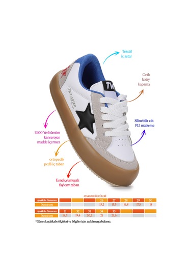 Rida Günlük Cırtlı Bağcıklı Erkek Çocuk Spor Ayakkabı Beyaz - Lacivert - Kırmızı