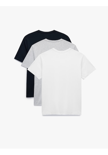 Koton Regular Fit Kısa Kollu Bisiklet Yaka Pamuklu 3'lü Tişört Seti Multıcolor 6wam10089hk Mavi