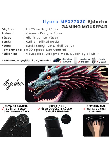 70x30cm Ejderha İlyuka Mp327030 Büyük Boy Xl Gaming Mousepad