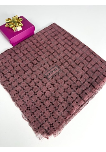 Eripek Desenli Flamalı Keten Eşarp- 06112 Gül Kurusu