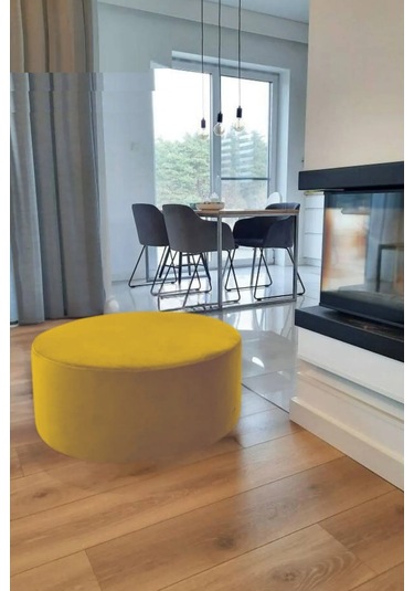 Most Ekol Yuvarlak Sandıklı Orta Sehpa 07 Hardal Kadife Kumaş Ev