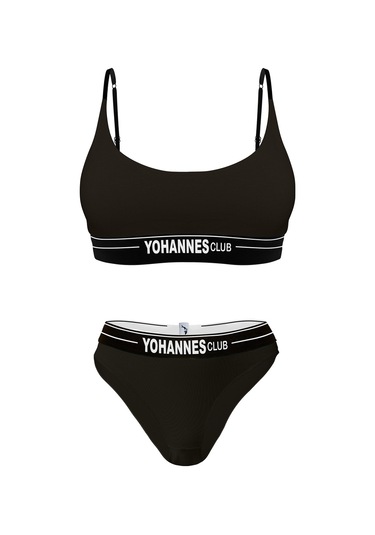 Yohannes Club, Kadın Pamuklu İç Çamaşırı Takımı, Renk Seçenekli, Bralet-kemerli Bikini Slip Siyah