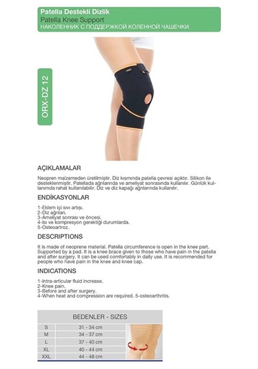 Orlex Patella Destekli Dizlik Diz Ve Diz Kapağı Ağrıları, Eklem İçi Sıvı Artışı,kireçlenme