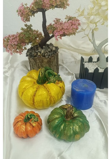 Artepieza Kabak Figürlü Dekor Seti Doğal Masa Süsleri-kabak & Mum Seti-biblo Dekoratif Set B. Boy Sarı 10 cm