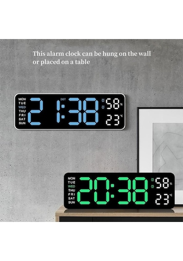 Tenfowee 9 İnç Renkli Plastik Dijital Saat - Sıcaklık, Nem, Gün Gösterici, Otomatik Işık Regülasyonu, 12/24 Saat Ve Led Alarm Fonksiyonu Beyaz - Mavi