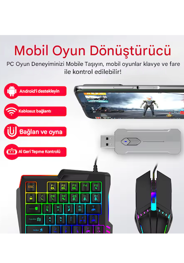 Pubg Mobil Oyun Kiti 5in1 Bt5.3 Klavye Mouse Dönüştürücü Seti Pug
