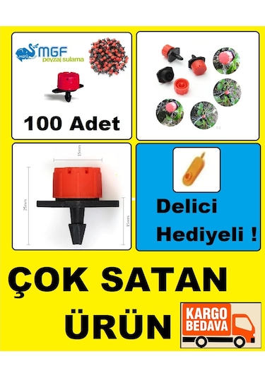 Kırmızı Debi Ayarlı Hat Üstü Damla Sulama Damlatıcı Meme