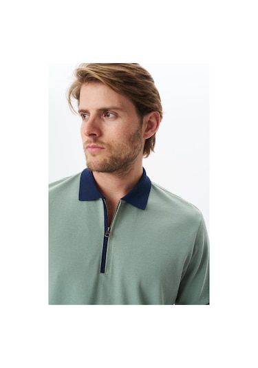 Arma Erkek Regular Fit Basic % 100 Pamuk Pike Fermuarlı Polo Yaka Tişört Y29374354302 Yeşil