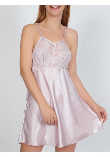 Nbb 3299 Dantel-Saten Askılı Gecelik (424314028) Pudra