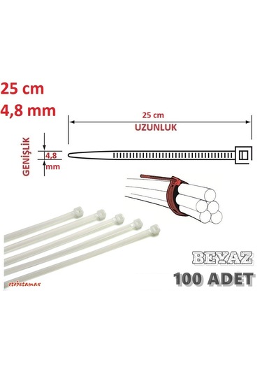 100 Adet 25cmx4,8mm Plastik Cırt Kelepçe Kablo Bağı