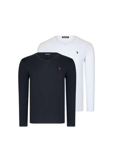 İkili Set T8587 Dewberry V Yaka Erkek Sweatshırt-beyaz-siyah Beyaz-siyah