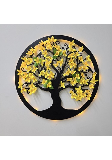 Led Işıklı Ve Sarı Sakura Hayat Ağacı Tablo 40cm
