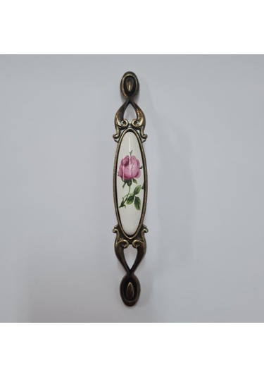 Miray 96 Mm Metal Antik Sarı Porselen Gül Desenli / 5 Adet Sarı