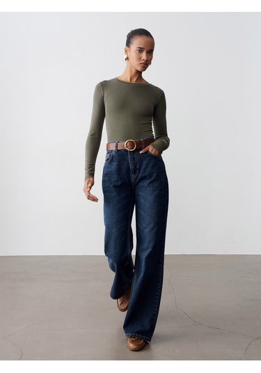 Dilvin 32695 Uzun Kollu Bodysuit-haki Haki