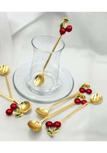 6 Adet Kirazlı Çay Kaşığı Seti Dekoratif Çay Kaşığı Seti
