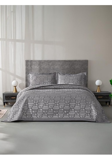 Zarif Jakarlı Yatak Örtüsü Alves Gri