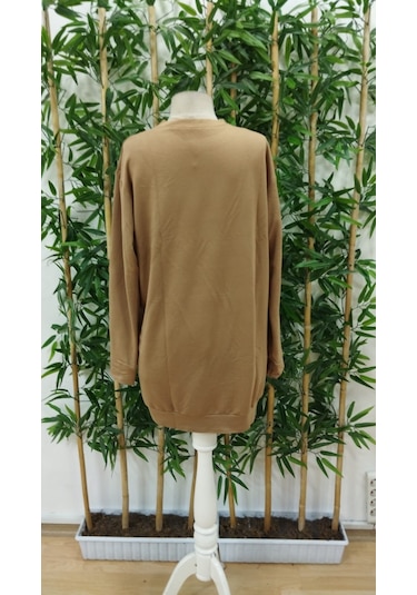 Stilaura Kadın Uzun Kollu Bisiklet Yaka Yazılı Kısa Viskon Iki Iplik Elbise Kahverengi