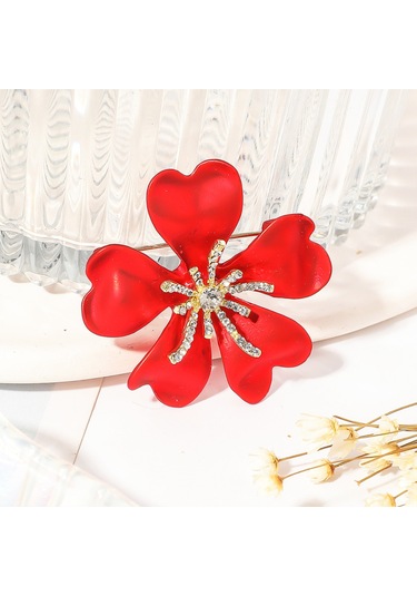 Monyee Avantgard Klen Yaprağı Desenli Biyüteri Spiralı, Sanal Mersin Taşlı, Unisex Gömlek/büstiye Broşı - 52x47mm Kırmızı