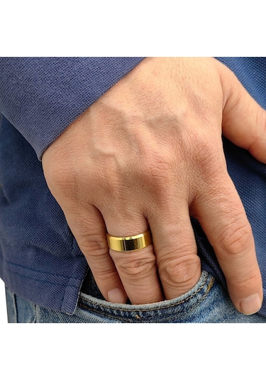 Chavin Sarı Parlak Çelik Bayan Erkek Alyans Yüzük Cd78 Altın