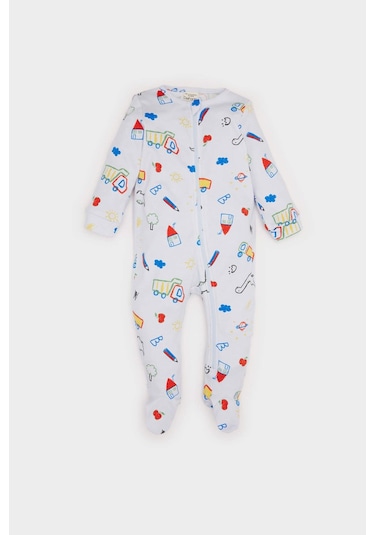 DeFacto Erkek Bebek Yenidoğan Dinazor Baskılı Uzun Kollu Fermuarlı Tulum D8324A5NSBE216 Mavi