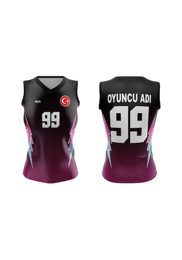 Voleybol Forması Model 727 - Kişiye Özel Isim Ve Numara Yazılabilir, Dijital Baskı Tasarım Tek Üst Siyah