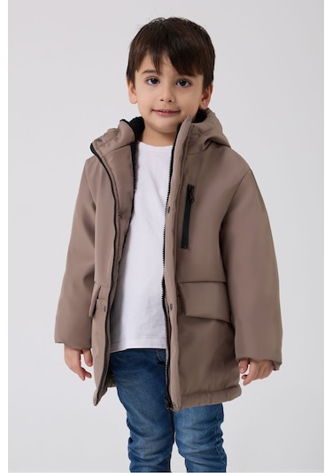 Freemen Erkek Çocuk Vizon Kürklü Su Ve Rüzgar Geçirmez Kapüşonlu 3 Kışlık Mont Vizon