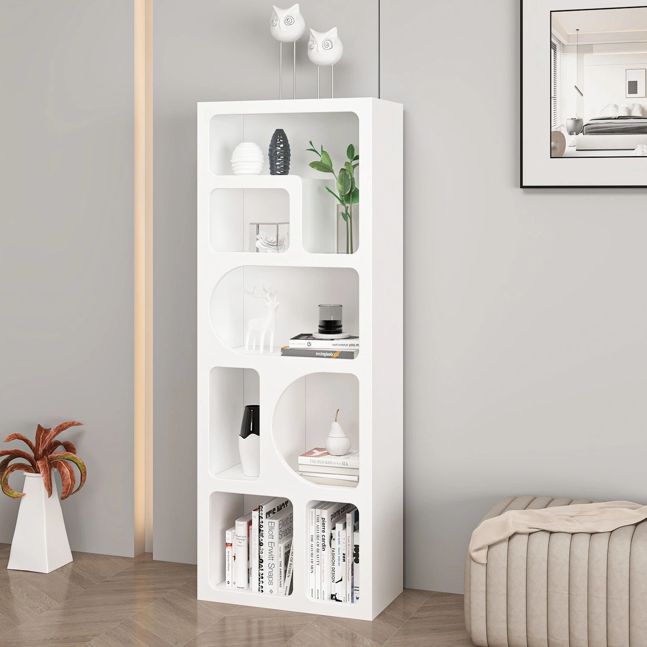 Bohem Kitaplık 135 Cm Mebran - Beyaz Beyaz