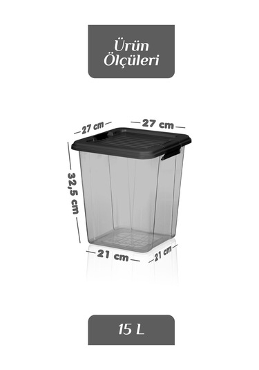 2'li Megabox 15l Saklama Kabı - Kilitli Kapaklı Çok Amaçlı Düzenleyici Kiler Depolama Saklama Kutusu Siyah