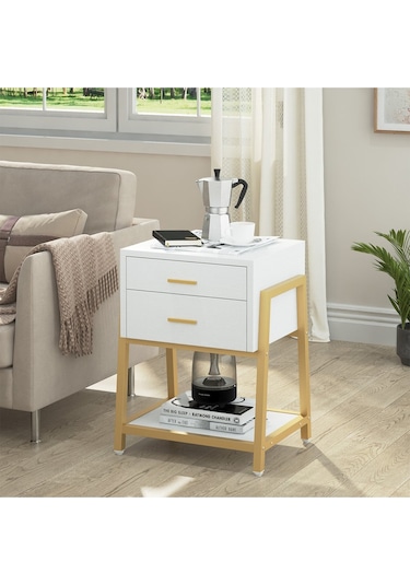 Chelsea Gold Metal Beyaz Komodin