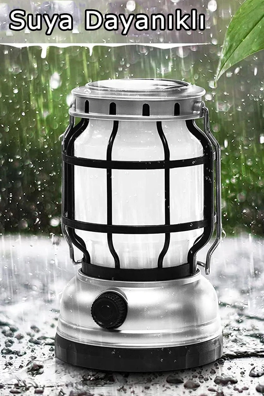 Güneş Enerjili Şarjlı Solar Kamp Lambası Ledli Su Geçirmez Asılabilir El Feneri Powerbank 1200 Mah