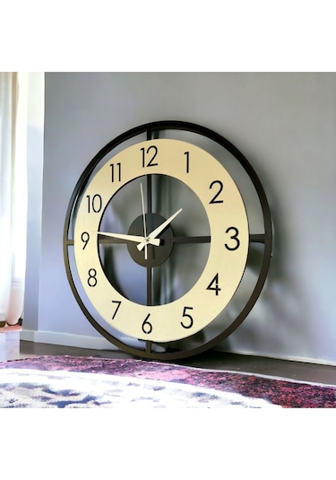 Ahşap Siyah Beyaz Mobilyaa Renk Desenli Hediyelik Sessiz Duvar Saati 50cm Beyaz