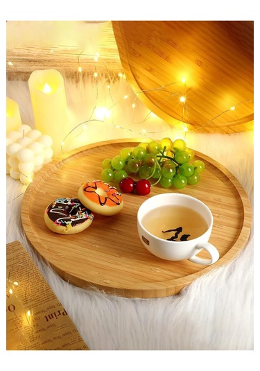 Bambu Yuvarlak Servis Tabağı Doğal, Dayanıklı Ve Çok Amaçlı Sunum Tepsisi 20x20 Cm Bambu
