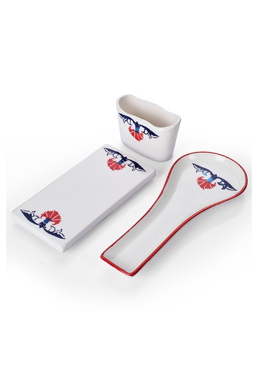 Piatti Naturali 3 Lü Mutfak Seti Çini Kaşık Altlığı Süngerlik Yağdanlık