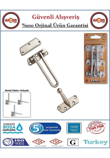 Beşel Çelik Kapı Emniyet Kelepçesi - Saten Kaplama