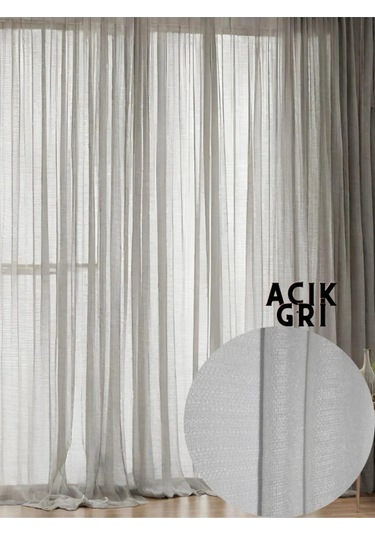 Keten Tül Çuval Desen Görünümlü 1/3 Sık Boru Pileli Açık Gri