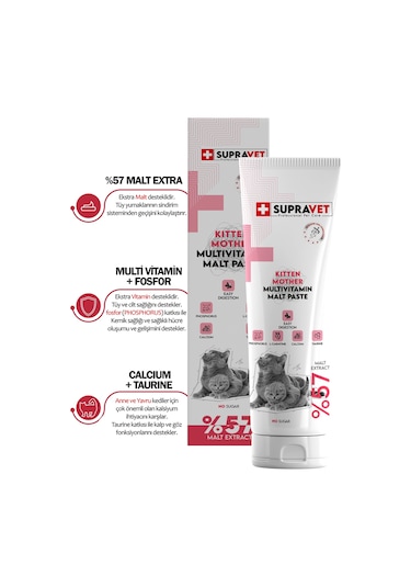 Supravet Hamile ve Yavru Kediler İçin Kalsiyum ve Taurinli Multi Vitamin Kedi Macunu 100 G