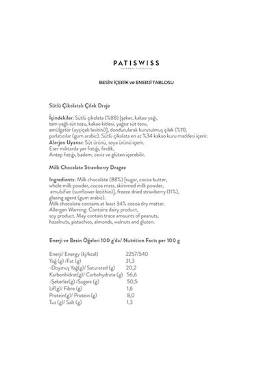 Patiswiss Sütlü Çikolatalı Çilek Draje