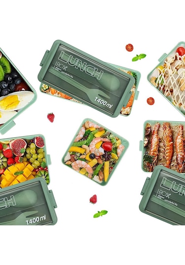 Xurunkeji Yetişkinler Ve Çocuklar İçin Bento Öğle Yemeği Kutusu, Sızdırmaz Yemek Hazırlama Porsiyon Kontrol Kutuları, Bölmeli İnce Kap Stili Yeşil