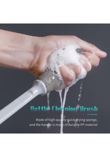 Monyee Beyaz Uzun Saplı Sünger Bardak Fırçası - Tüm Bardak Türlerini Temizler, Aslanabilir, Yumuşak Ve Kırıcı Olmayan