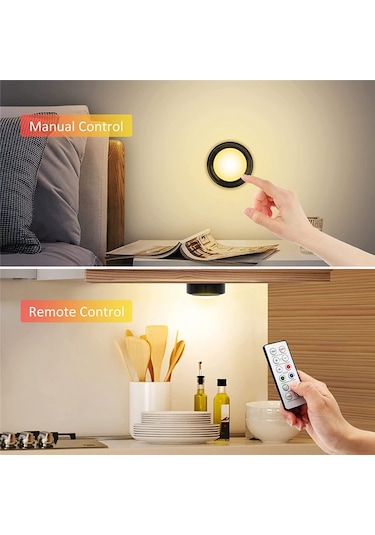 Xurunkeji Uzaktan Kumandalı Puck Işıkları, 16 Renk Rgb Led Dolap Altı Işıkları Kablosuz, Pil İle Çalışan Puck Işıkları Dolap, Yatak Odası İçin Siyah