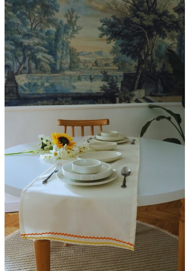 Yakacihome Ziggy Duck Keten Yıkanabilir Leke Tutmaz Biyeli Runner 40x140 Cm Krem