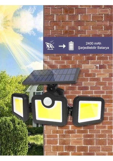 Greentech Güneş Enerjili Hareket Sensörlü, 3 Taraflı 171 Cob Led Aydınlatma / GT-SL15