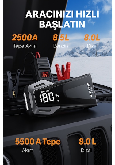 Buture BETA02 2500A 21800mah Taşınabilir Akü Takviye Kiti (Çanta + Led Lamba + Powerbank)