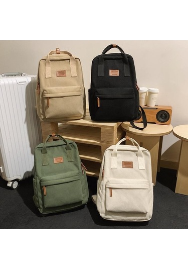 Siyah Kadife Kadın Sırt Çantası Okul Çantası Kız Öğrenci Seyahat Sırt Çantası Siyah