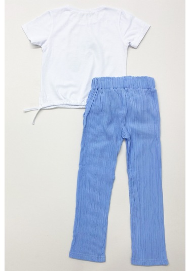 Kız Çocuk Yazlık İkili Takım Çiçek Baskılı E35 Beyaz